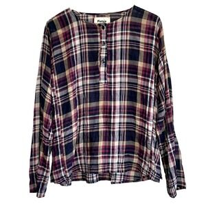 Pietsie Atlin Shirt Top Small Boho Indie Western Plaid Indie Cotton Linen USA
